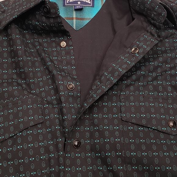 Panhandle Pearl Snap Men's Shirt Size Medium Tall Western Casual Green Dark Grey - Picture 14 of 16